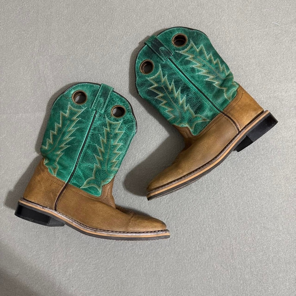 Smoky Mountain Jesse 3851Y Youth 5R Brown Turquoise Leather Cowboy Boots Worn